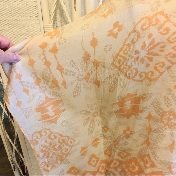 Forever 21 Top Silk Ivory and Coral Beaded Kimono Sleeve Deep Vneck Cover Up - Picture 7 of 12